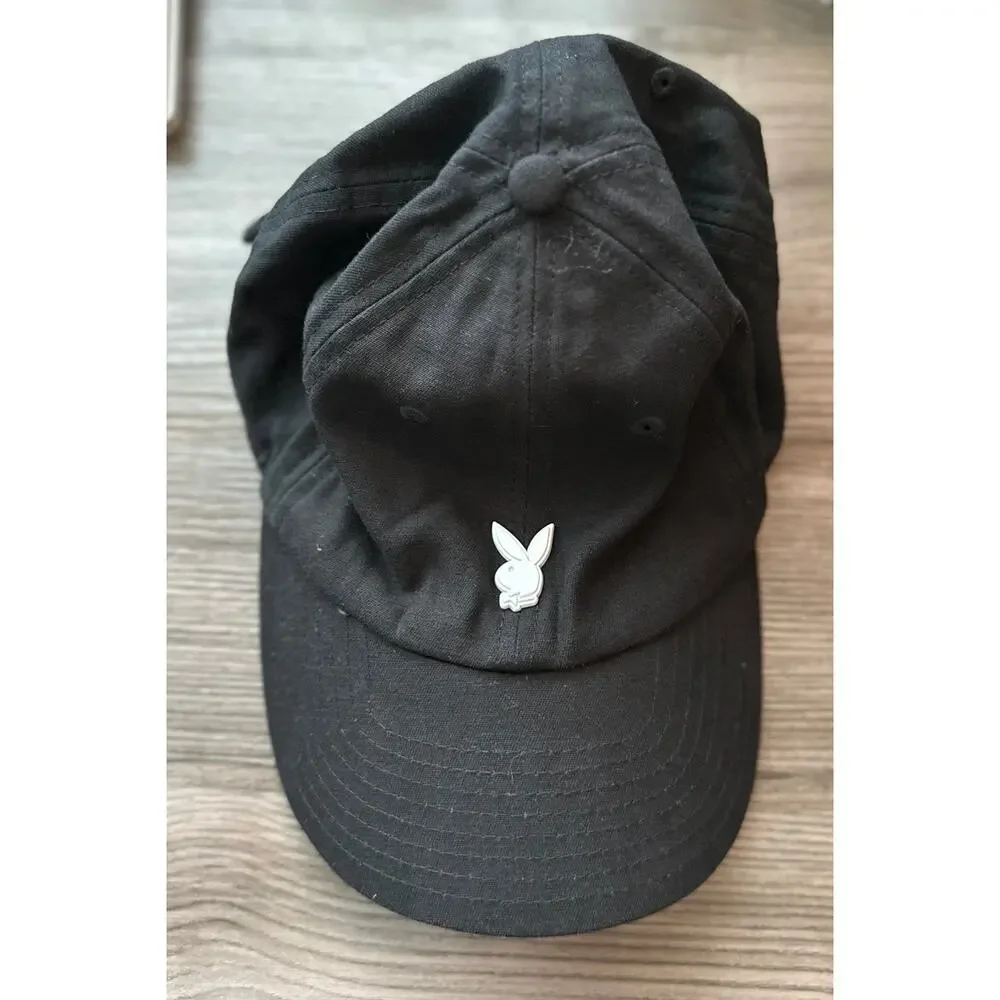 PLAYBOY Metal Rabbit Head Pin Dad Hat in Black One Size